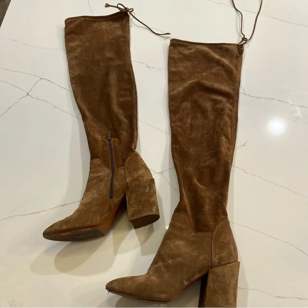Aquatalia Walnut Suede Over the Knee Boots